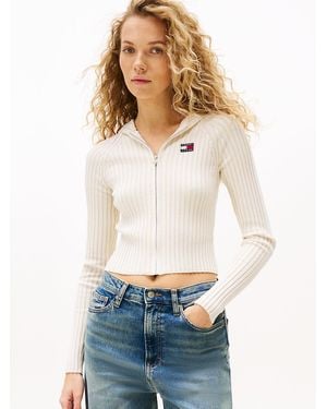 Tommy Hilfiger Ribbed Zip-thru Slim Cardigan - White