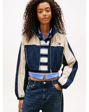Tommy Hilfiger Tommy Badge Colour-Blocked Piping Crinkle Jacket - Blue