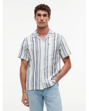 Tommy Hilfiger Regular Fit Textured Stripe Short Sleeve Shirt - White