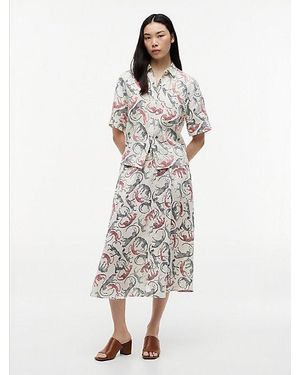 Tommy Hilfiger Falda Midi Evasé De Puro Lino - Blanco