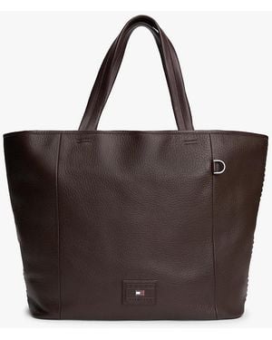 Tommy Hilfiger Logo Patch Leather Tote Bag - Brown