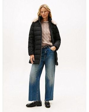 Tommy Hilfiger Faux Fur Hood Down Puffer Coat - Blue