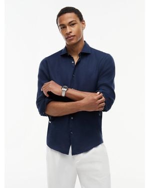 Tommy Hilfiger New York Label Slim Fit Pure Linen Shirt - Blue