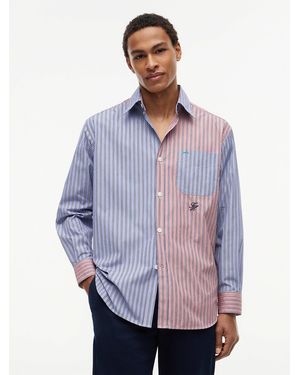 Tommy Hilfiger Oversized Fit Premium Colour-Blocked Stripe Shirt - Purple