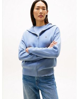Tommy Hilfiger Cárdigan De Punto Con Capucha Y Cremallera - Azul