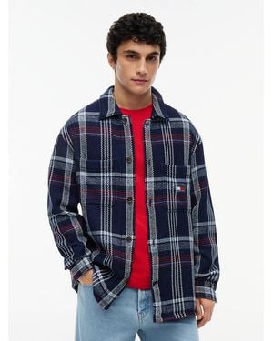 Tommy Hilfiger Oversized Fit Check Textured Twill Overshirt - Blue