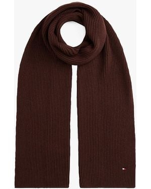 Tommy Hilfiger Hilfiger Flag Embroidery Ribbed Scarf - Brown