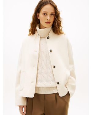 Tommy Hilfiger Double-Faced Wool Blend Bomber Jacket - White