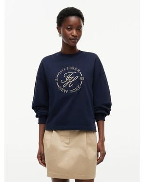 Tommy Hilfiger Logo Relaxed Crew Neck Sweatshirt - Blue
