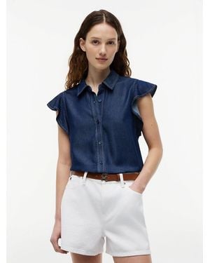 Tommy Hilfiger Regular Ruffle Cap Sleeve Denim Shirt - Blue
