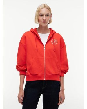 Tommy Hilfiger Logo Embroidery Zip-Thru Hoody - Red