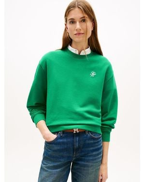 Tommy Hilfiger Logo Embroidery Crew Neck Sweatshirt - Green