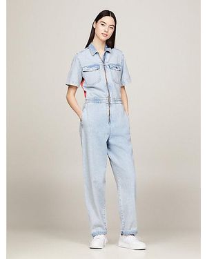 Tommy Hilfiger Archive Denim Jumpsuit Met Rits - Blauw