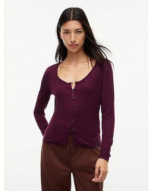 Tommy Hilfiger Camiseta Slim Acanalada De Manga Larga - Morado