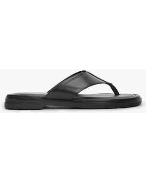 Tommy Hilfiger Debossed Logo Leather Toe Post Sandals - White