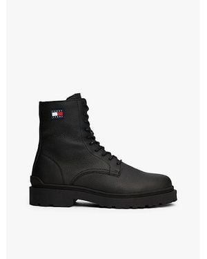 Tommy Hilfiger Rutschhemmender Schnürstiefel Aus Narbenleder - Schwarz