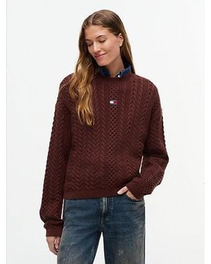 Tommy Hilfiger Jersey Amplio De Punto Trenzado Con Insignia - Rojo
