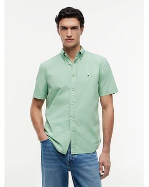Tommy Hilfiger Regular Fit Washed Poplin Short Sleeve Shirt - Green