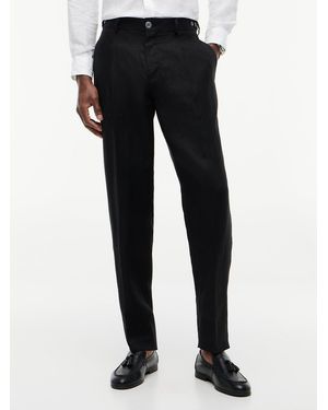 Tommy Hilfiger New York Label Tapered Leg Pure Linen Trousers - Black