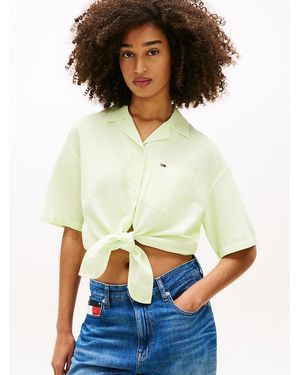 Tommy Hilfiger Relaxed Fit Linen Blend Tie Front Shirt - White