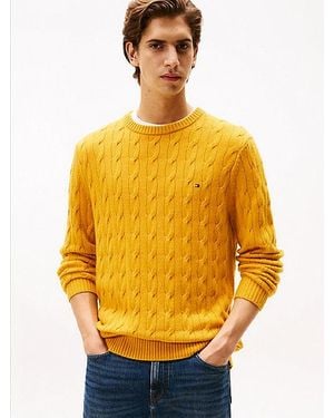 Tommy Hilfiger Jersey De Punto Trenzado En Pura Lana - Amarillo