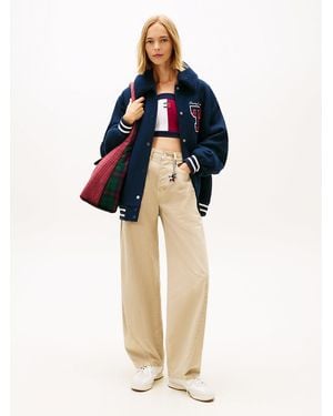 Tommy Hilfiger Mid Rise Wide Barrel Leg Trousers - Blue