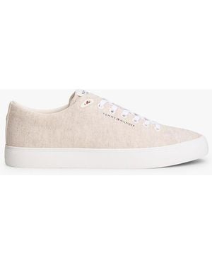 Tommy Hilfiger Linen Chambray Jacquard Trainers - Natural