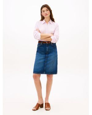 Tommy Hilfiger Mid Rise Straight Denim Pencil Skirt - Blue