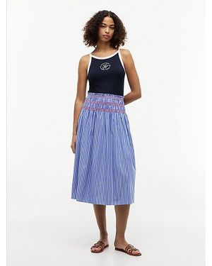 Tommy Hilfiger Falda Midi De Rayas Con Pespuntes Y Fruncidos - Azul
