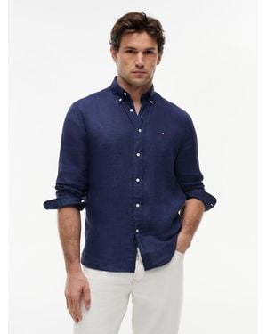Tommy Hilfiger Regular Fit Washed Pure Linen Shirt - Blue