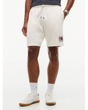 Tommy Hilfiger Logo Embroidery Terry Sweat Shorts - Natural