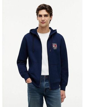 Tommy Hilfiger Hoodie Van French Terry Met Geborduurde Vlag En Rits - Blauw