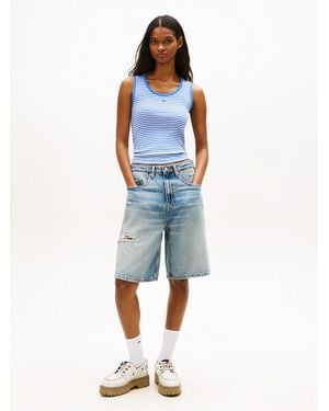 Tommy Hilfiger Distressed Loose Denim Shorts - Blue