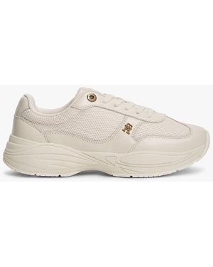 Tommy Hilfiger Th Monogram Mixed Texture Leather Trainers - White