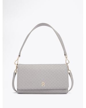 Tommy Hilfiger Sac Porté Épaule À Monogramme Th Gaufré - Gris