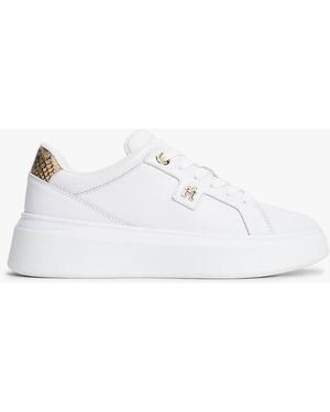 Tommy Hilfiger Snake Print Heel Leather Platform Trainers - White