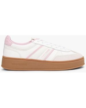 Tommy Hilfiger The Greenwich Leather Mixed Texture Platform Trainers - Natural