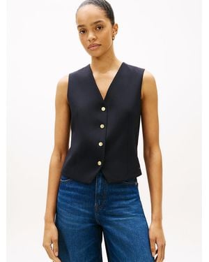Tommy Hilfiger Timeless Wool Blend-Tone Button Waistcoat - Blue