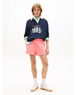 Tommy Hilfiger Logo Sueded Terry Relaxed Sweat Shorts - Red