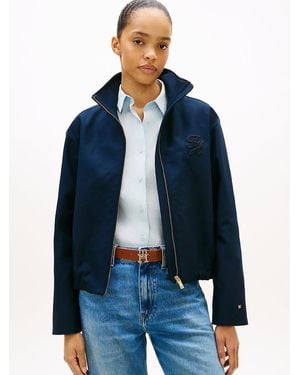 Tommy Hilfiger Logo Appliqué Oversized Bomber Jacket - Blue