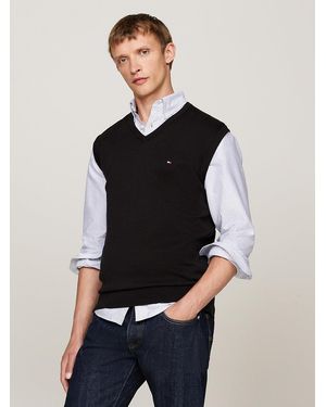 Tommy Hilfiger Flag Embroidery V-neck Jumper Vest - Black