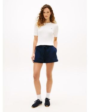 Tommy Hilfiger Logo Embroidery Terry Sweat Shorts - Blue