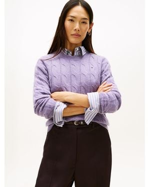 Tommy Hilfiger Pull En Laine Douce À Maille Torsadée - Violet