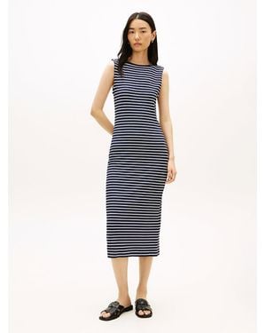Tommy Hilfiger Boat Neck Slim Midi Bodycon Dress - Blue