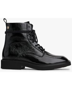 Tommy Hilfiger Bottines En Cuir Froissé À Lacets - Noir