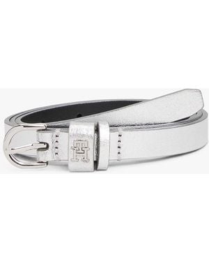 Tommy Hilfiger Ceinture En Cuir Métallisé À Monogramme Th - Blanc