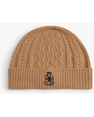 Tommy Hilfiger Th Crest Cable Knit Beanie - Brown