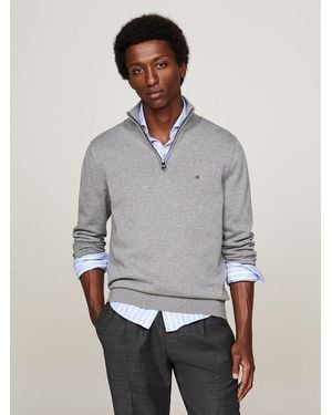 Tommy Hilfiger Half-zip Mock Turtleneck Jumper - Grey