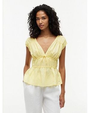 Tommy Hilfiger Regular Fit Mouwloze Gesmokte Blouse Met Linnen - Geel