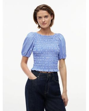 Tommy Hilfiger Smock Poplin Slim Short Sleeve Blouse - Blue